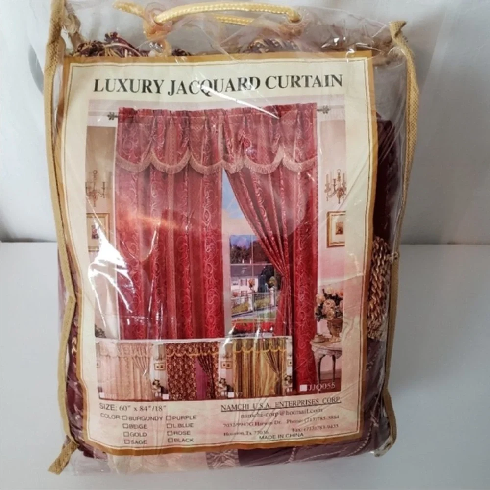 Luxury Jacquard Curtain Panel with Attached Waterf